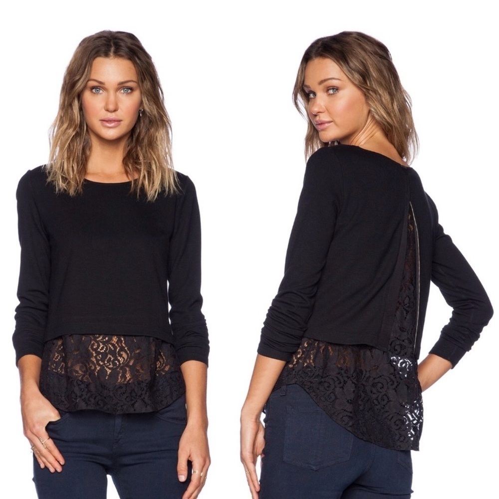 THEORY bente lace floral virgin wool top size small minimalist contemporary
